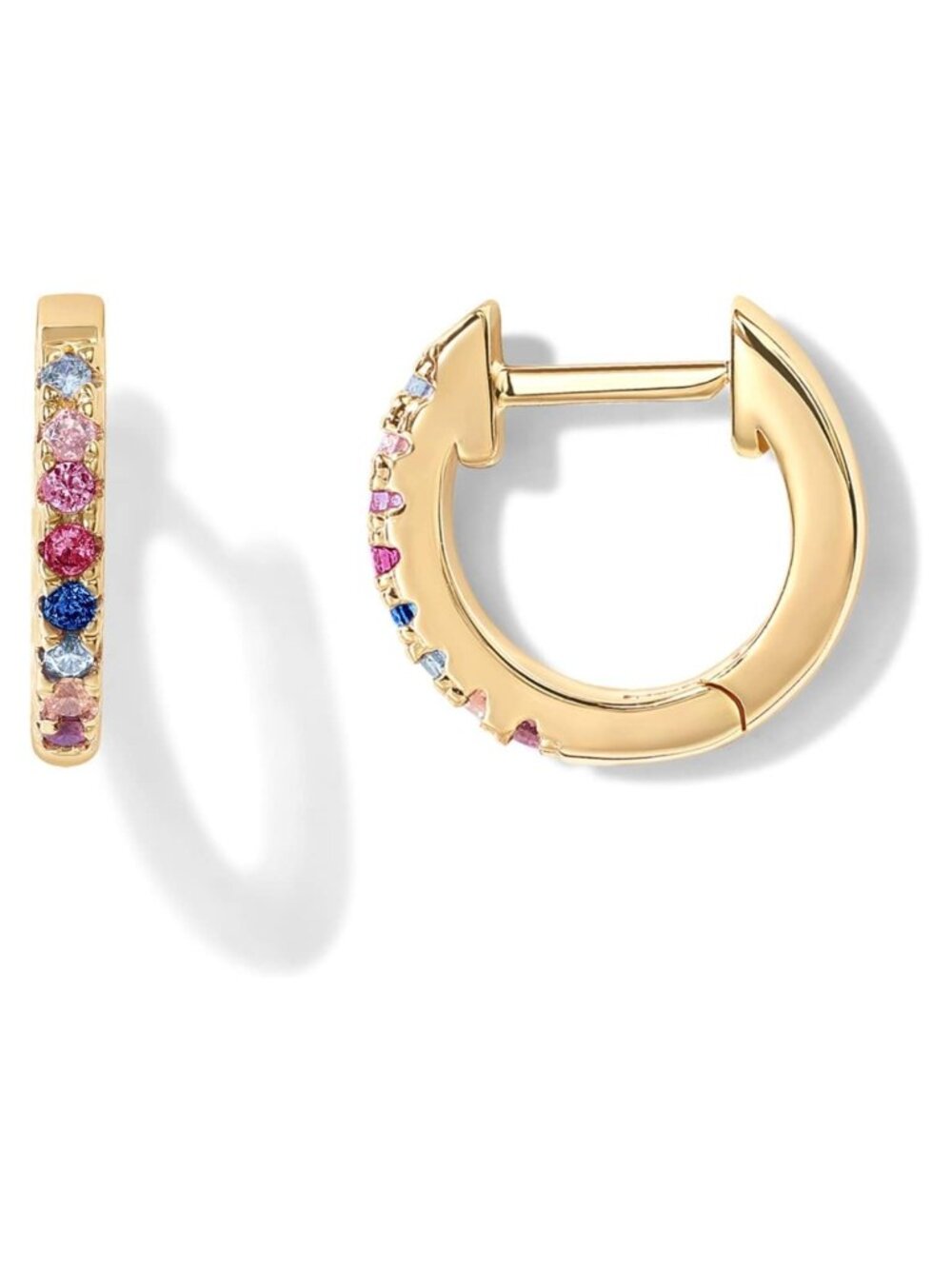 14K Gold Plated 925 Sterling Silver Post Huggie Earrings Cubic Zirconia